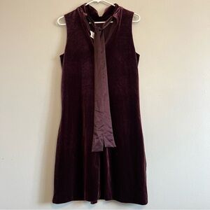 Ann Taylor Purple Velvet Ribbon Tie Neck Sleeveless Shift Dress Size M Cocktail